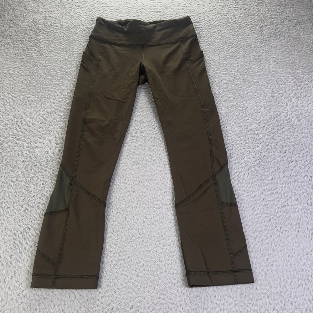 Lululemon Leggings Womens 2 Green Cropped Pull On Athletic Workout Gym Yoga Run